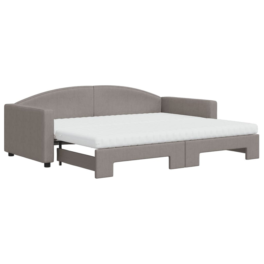 Slaapbank Met Onderschuifbed En Matrassen 90X200 Cm Stof Taupe Taupe 90 x 200 cm