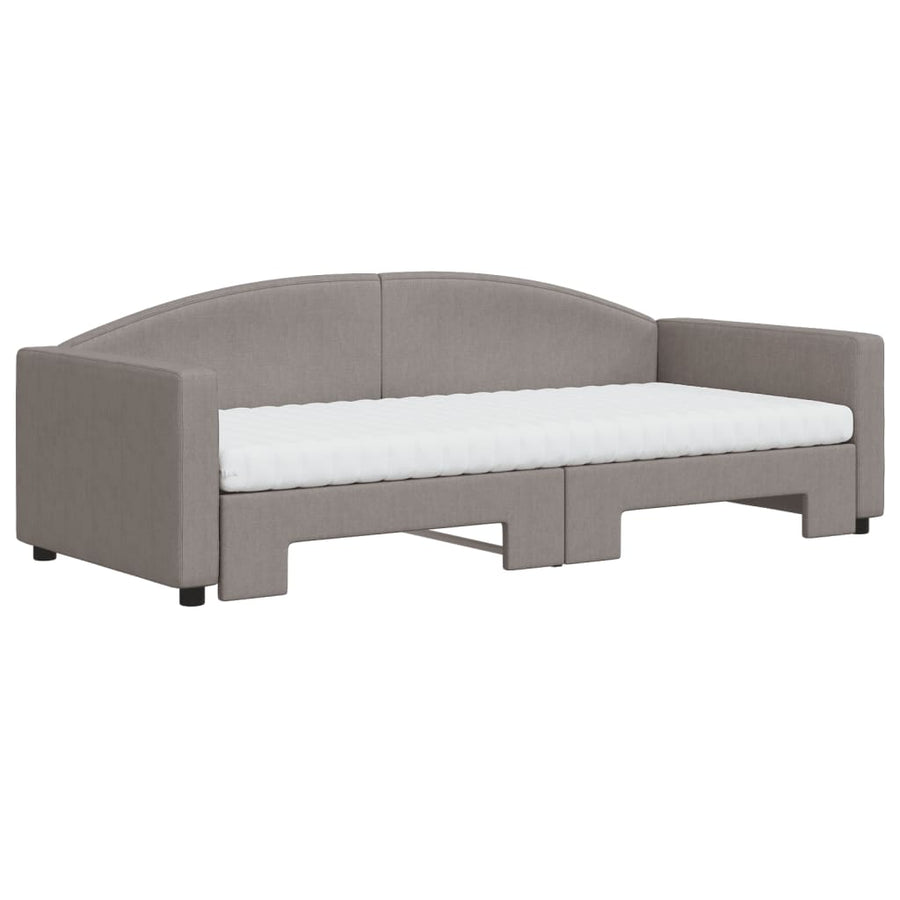 Slaapbank Met Onderschuifbed En Matrassen 90X200 Cm Stof Taupe Taupe 90 x 200 cm