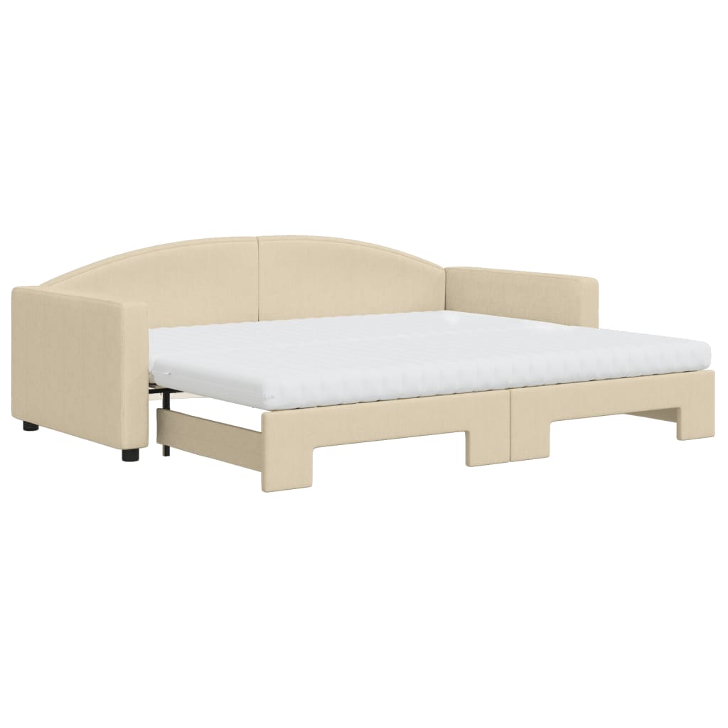 Slaapbank Sen Stof 90 x 200 cm Crème met onderschuifbed en matras