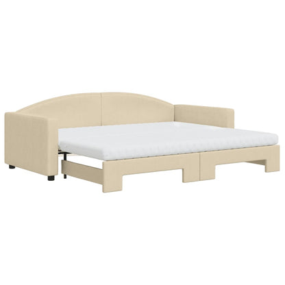 Slaapbank Sen Stof 90 x 200 cm Crème met onderschuifbed en matras