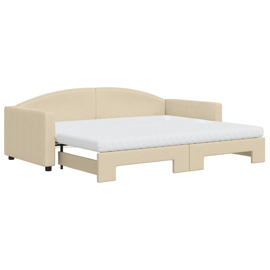 Slaapbank Sen Stof 90 x 200 cm Crème met onderschuifbed en matras