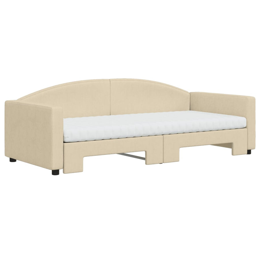 Slaapbank Sen Stof 90 x 200 cm Crème met onderschuifbed en matras