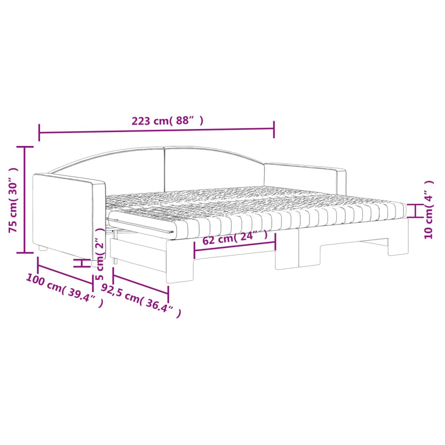 Slaapbank Sen Stof 90 x 200 cm Crème met onderschuifbed en matras