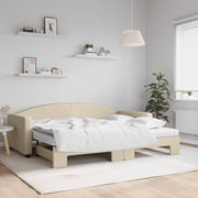 Slaapbank met onderschuifbed 90x200 cm crème stof