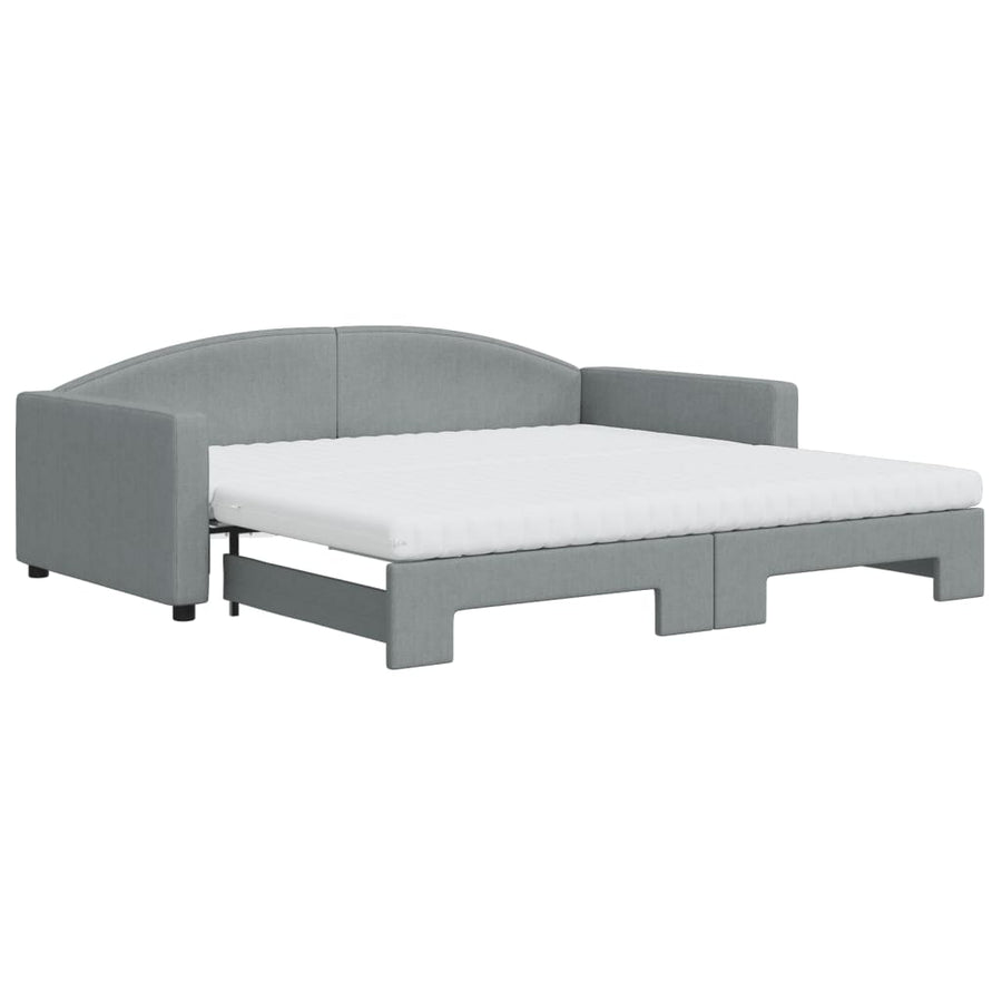 Slaapbank Onderschuifbed Matrassen Stof 100 x 200 cm Lichtgrijs met onderschuifbed en matras