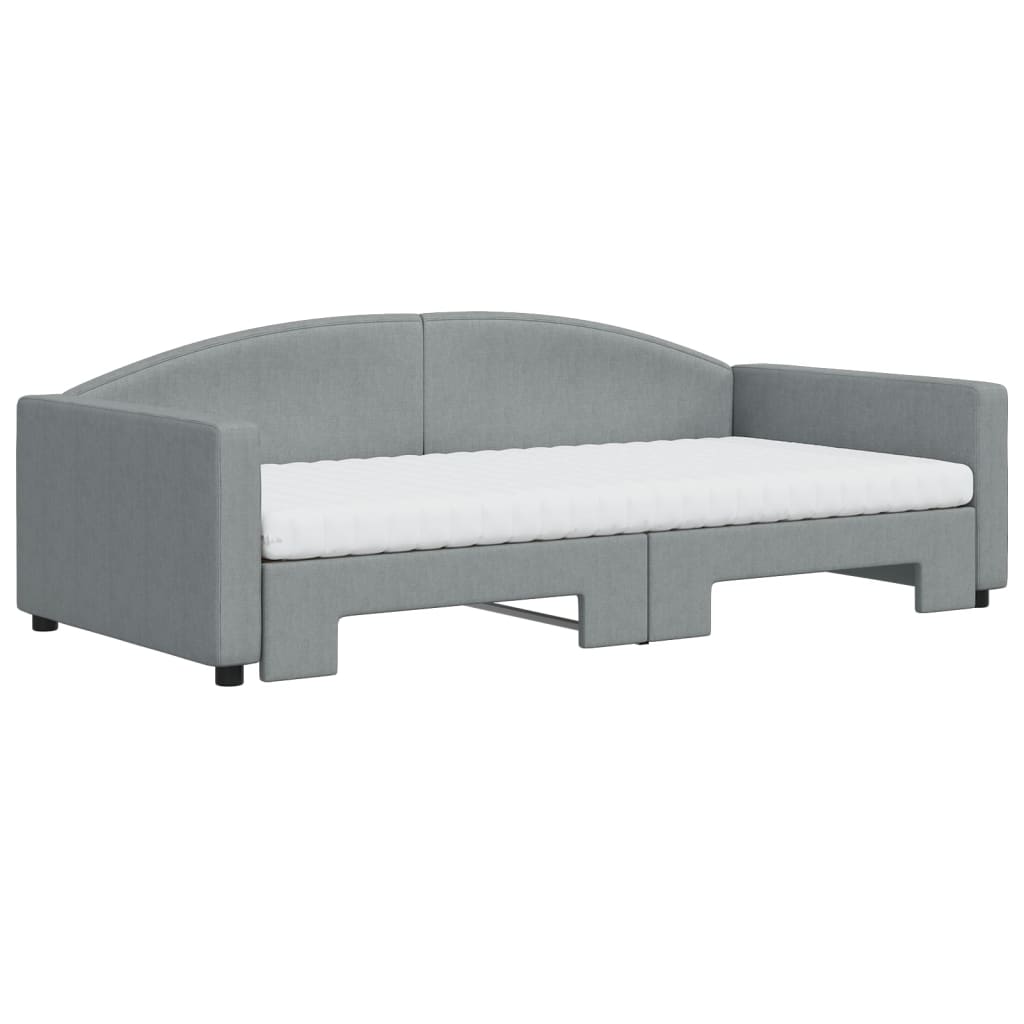 Slaapbank Onderschuifbed Matrassen Stof 100 x 200 cm Lichtgrijs met onderschuifbed en matras
