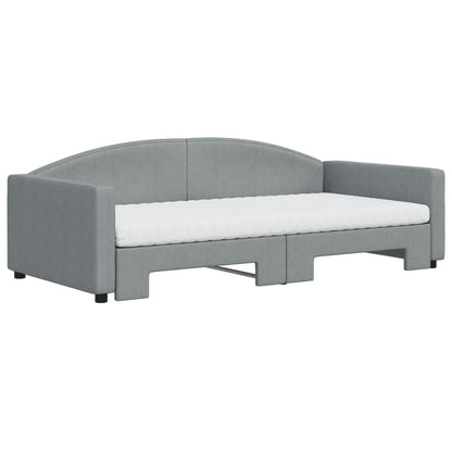 Slaapbank Onderschuifbed Matrassen Stof 100 x 200 cm Lichtgrijs met onderschuifbed en matras