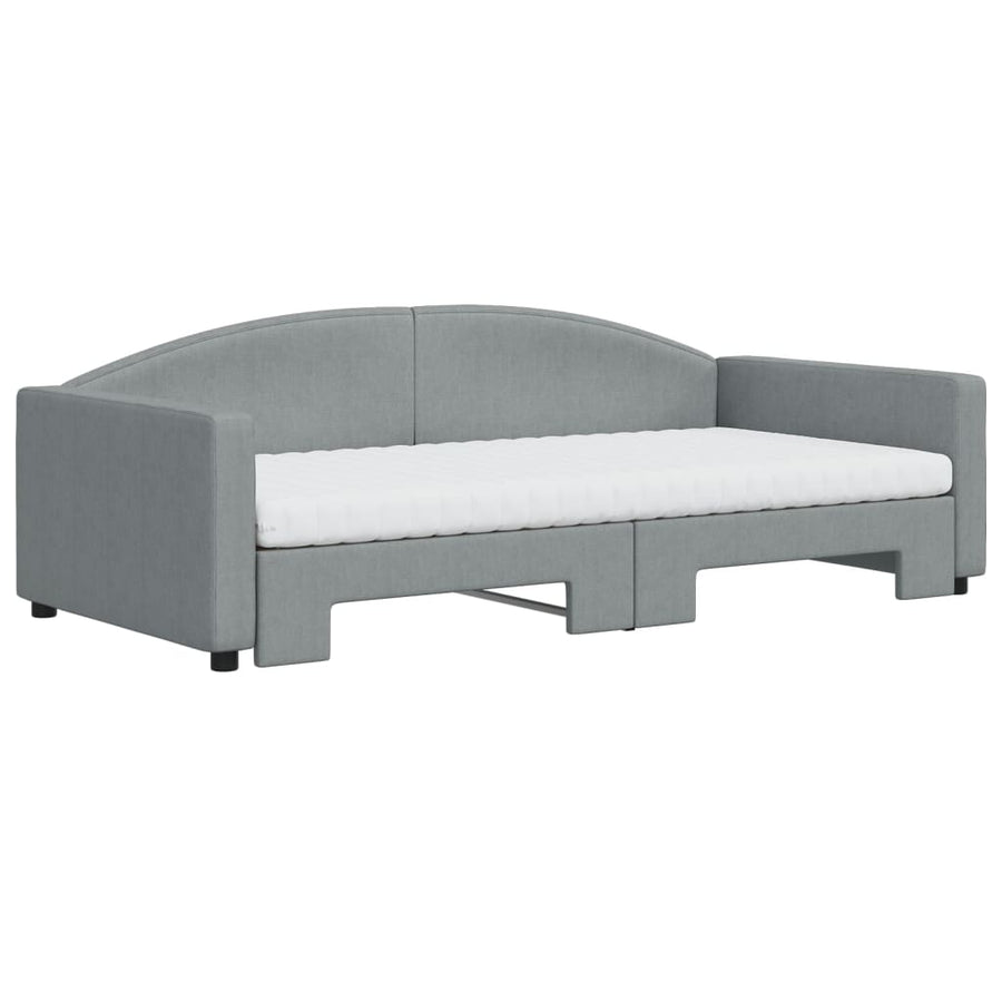 Slaapbank Onderschuifbed Matrassen Stof 100 x 200 cm Lichtgrijs met onderschuifbed en matras