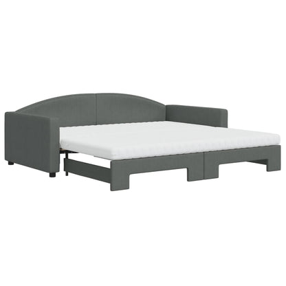 Slaapbank Onderschuifbed Matrassen Stof Donkergroen 100 x 200 cm Donkergrijs met onderschuifbed en matras