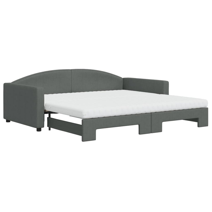 Slaapbank Onderschuifbed Matrassen Stof Donkergroen 100 x 200 cm Donkergrijs met onderschuifbed en matras