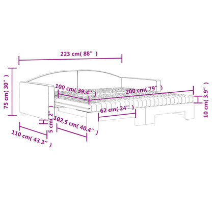 Slaapbank Onderschuifbed Matrassen Stof Donkergroen 100 x 200 cm Donkergrijs met onderschuifbed en matras