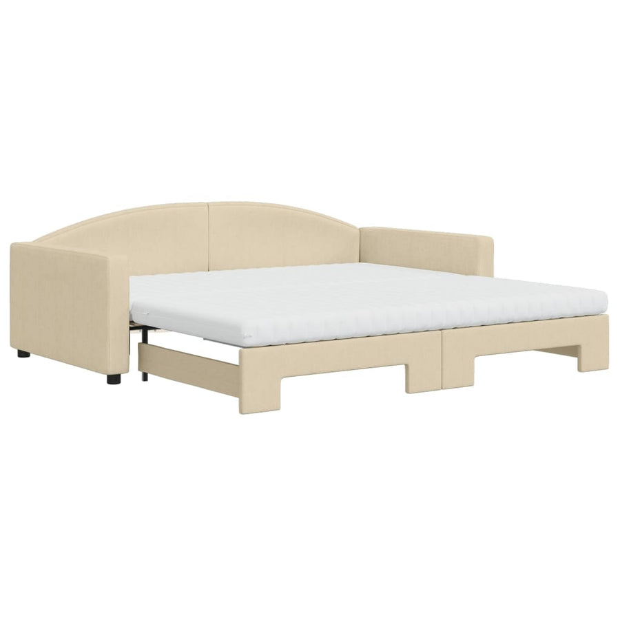 Slaapbank Sen Stof 100 x 200 cm Crème met onderschuifbed en matras