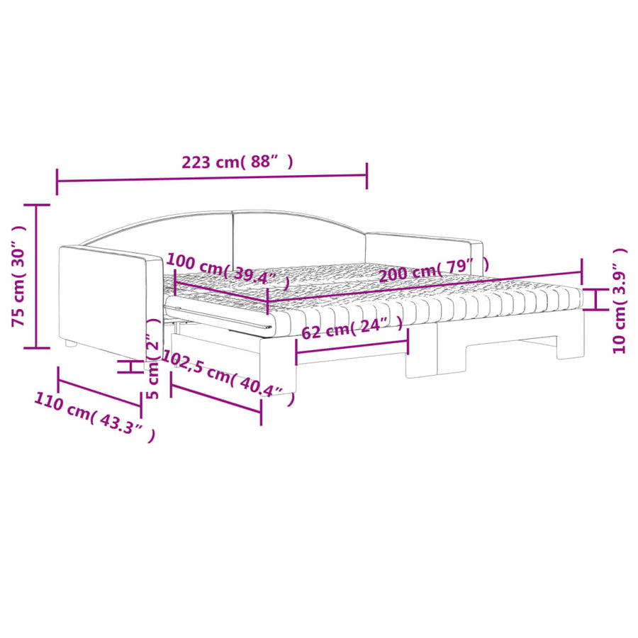Slaapbank Sen Stof 100 x 200 cm Crème met onderschuifbed en matras