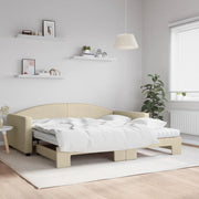 Slaapbank onderschuifbed 100x200 cm stof crème