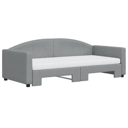 Slaapbank Onderschuifbed En Matrassen Stof 90 x 190 cm Lichtgrijs met onderschuifbed en matras