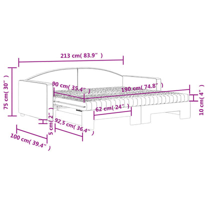 Slaapbank Onderschuifbed En Matrassen Stof 90 x 190 cm Lichtgrijs met onderschuifbed en matras