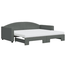 Slaapbank Onderschuifbed Matrassen Stof Donkergroen 90 x 190 cm Donkergrijs met onderschuifbed en matras