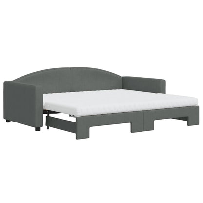 Slaapbank Onderschuifbed Matrassen Stof Donkergroen 90 x 190 cm Donkergrijs met onderschuifbed en matras