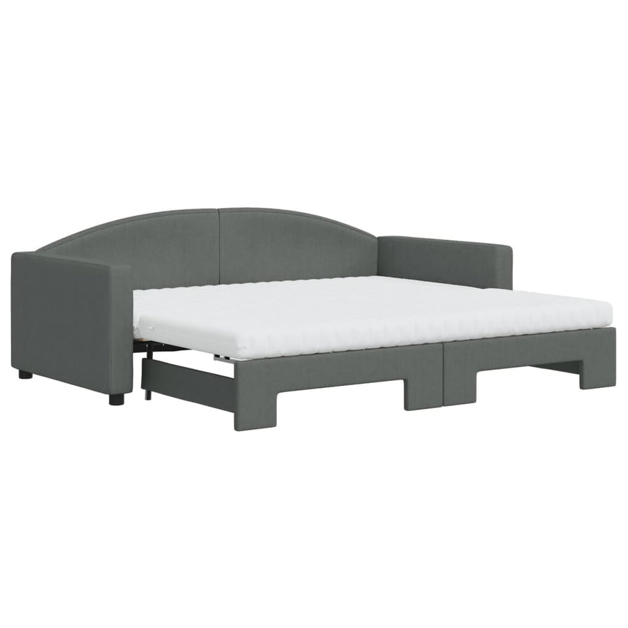 Slaapbank Onderschuifbed Matrassen Stof Donkergroen 90 x 190 cm Donkergrijs met onderschuifbed en matras