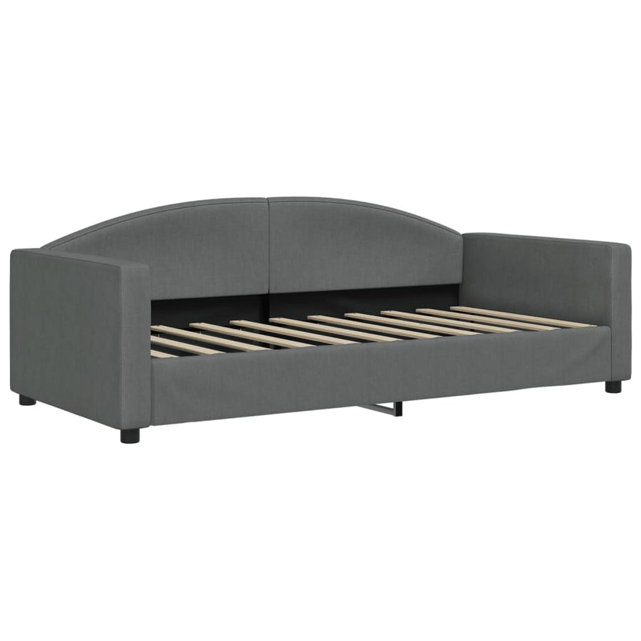 Slaapbank Onderschuifbed Matrassen Stof Donkergroen 90 x 190 cm Donkergrijs met onderschuifbed en matras