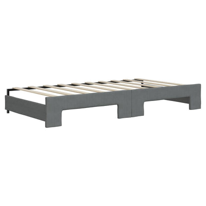 Slaapbank Onderschuifbed Matrassen Stof Donkergroen 90 x 190 cm Donkergrijs met onderschuifbed en matras