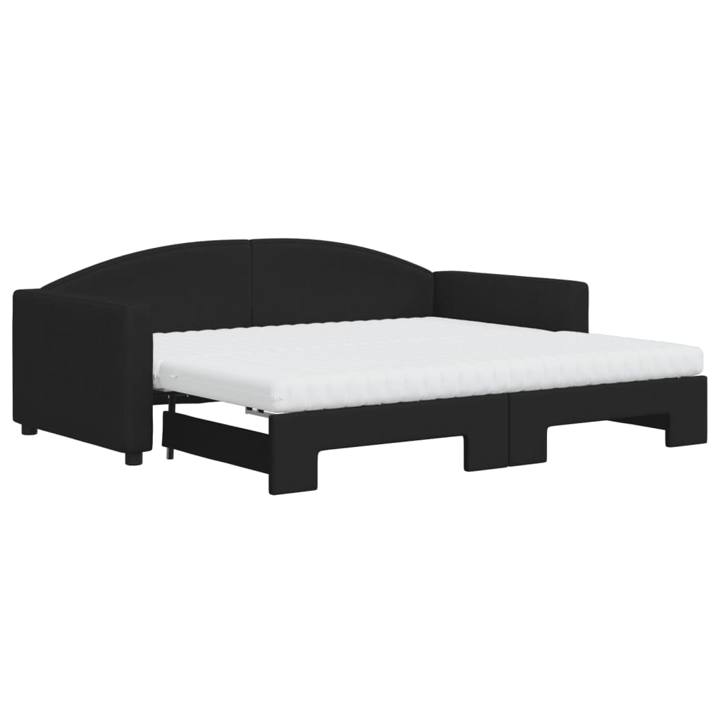 Slaapbank Sen Stof 90 x 190 cm Zwart met onderschuifbed en matras