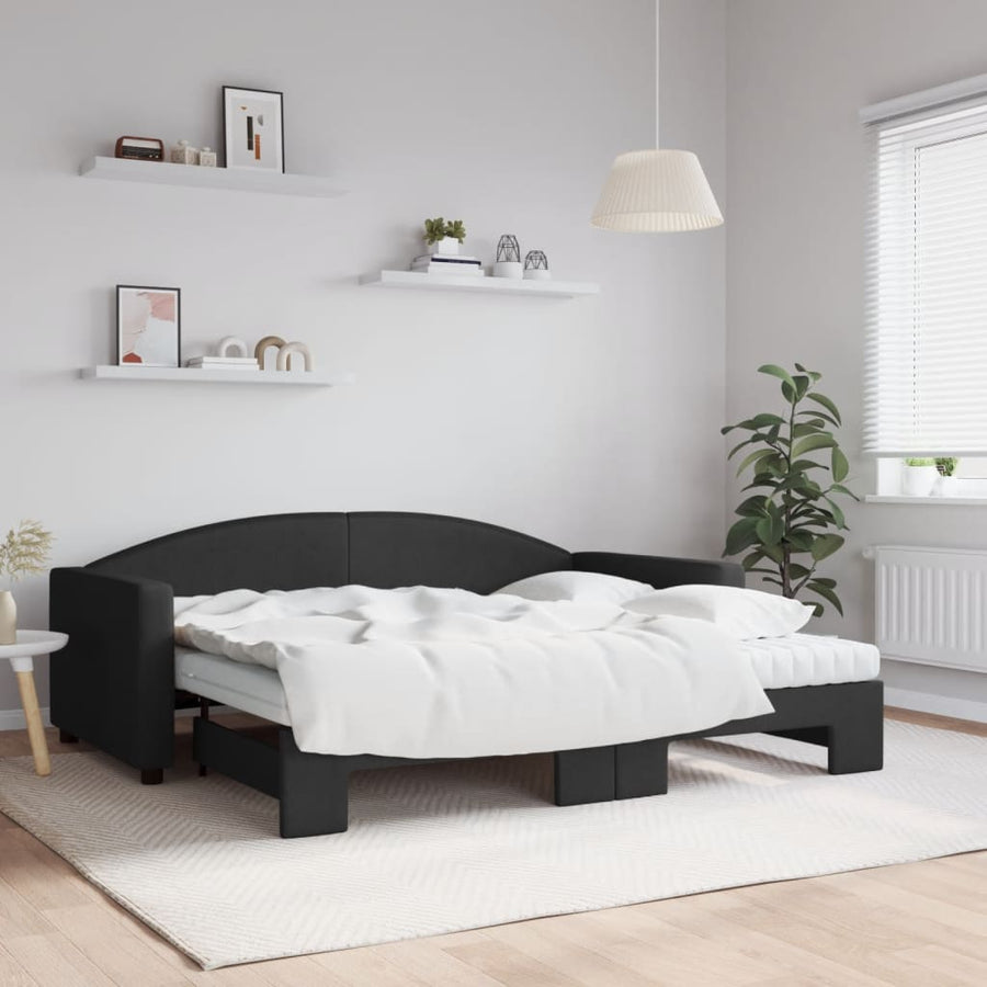 Slaapbank Sen Stof 90 x 190 cm Zwart met onderschuifbed en matras