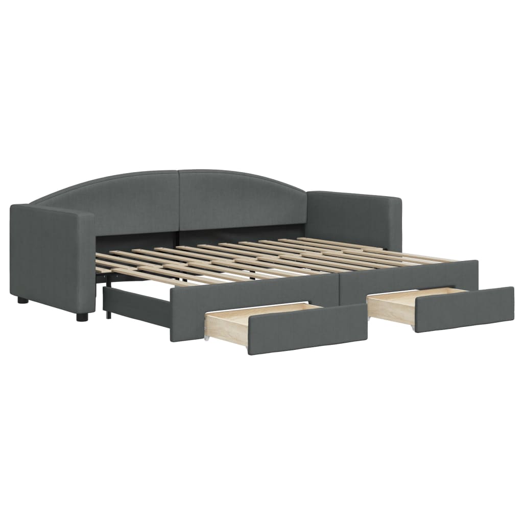 Slaapbank Onderschuifbed En Lades Stof 80 x 200 cm Donkergrijs met onderschuifbed en lade