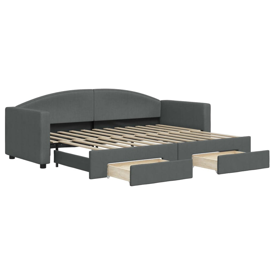 Slaapbank Onderschuifbed En Lades Stof 80 x 200 cm Donkergrijs met onderschuifbed en lade