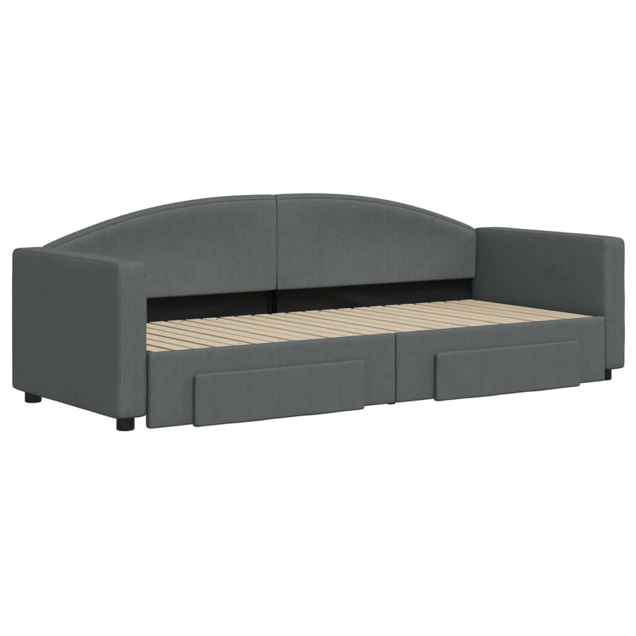 Slaapbank Onderschuifbed En Lades Stof 80 x 200 cm Donkergrijs met onderschuifbed en lade
