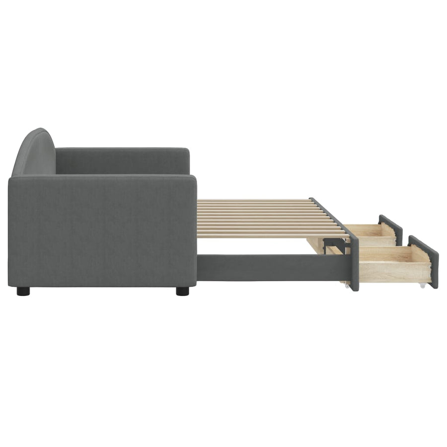 Slaapbank Onderschuifbed En Lades Stof 80 x 200 cm Donkergrijs met onderschuifbed en lade