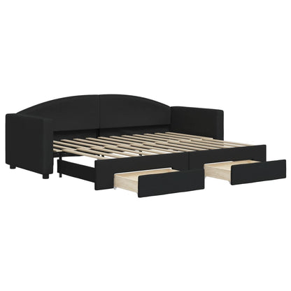 Slaapbank S Stof 80 x 200 cm Zwart met onderschuifbed en lade