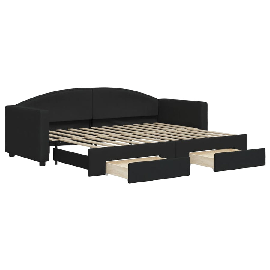 Slaapbank S Stof 80 x 200 cm Zwart met onderschuifbed en lade