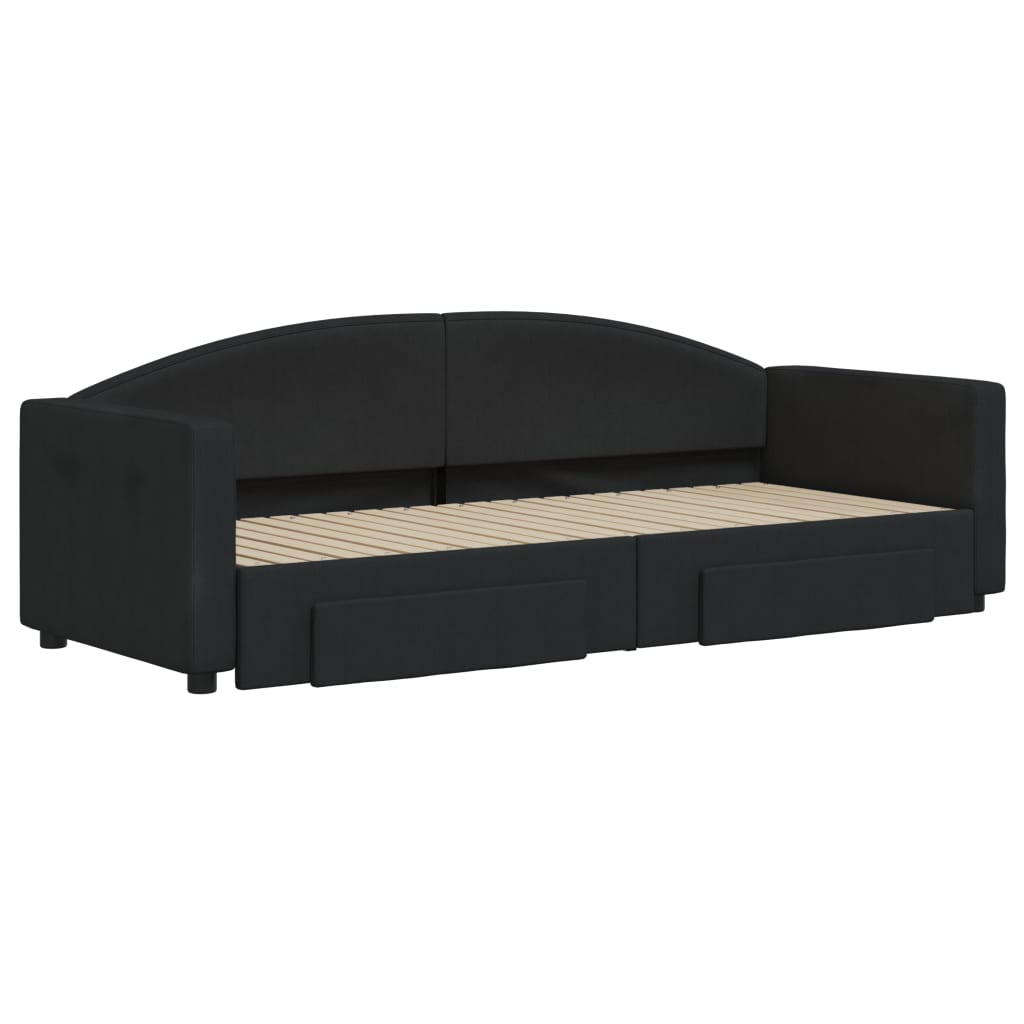 Slaapbank S Stof 80 x 200 cm Zwart met onderschuifbed en lade