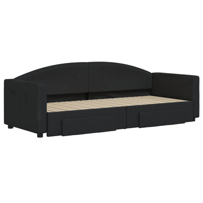 Slaapbank S Stof 80 x 200 cm Zwart met onderschuifbed en lade