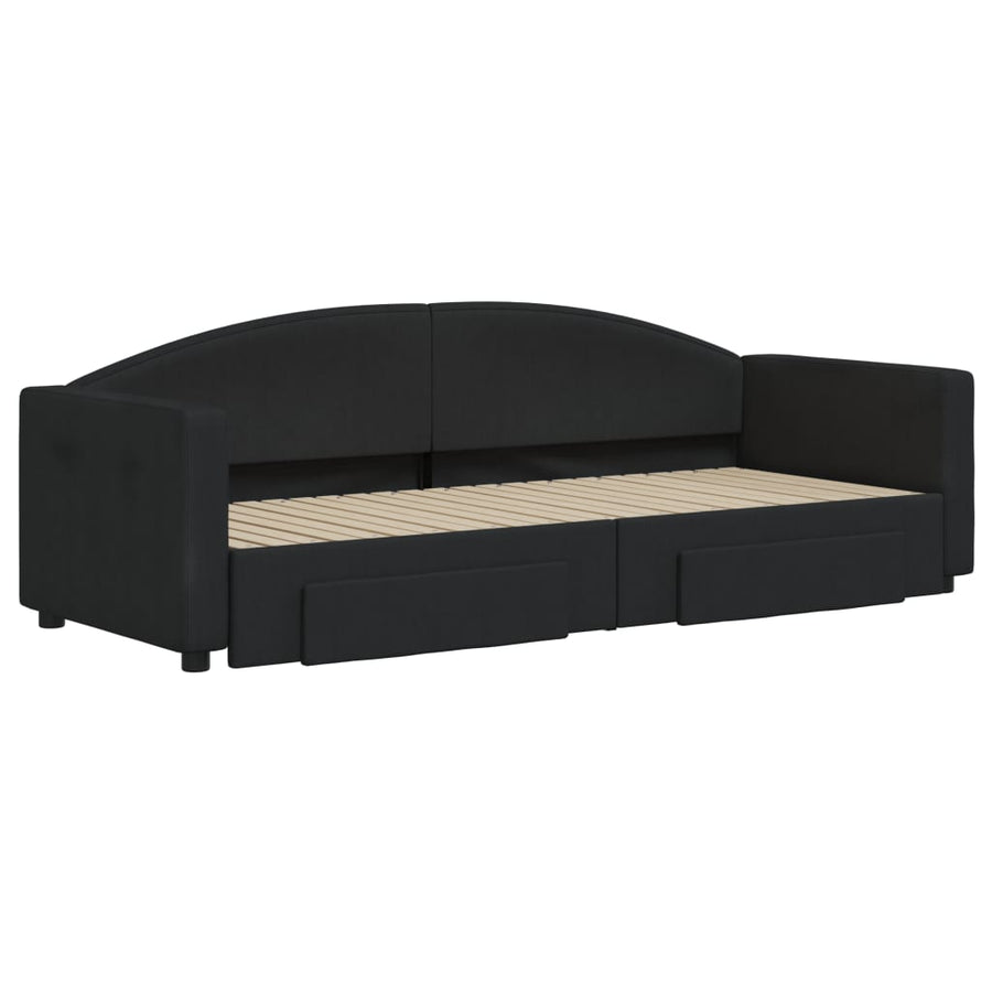 Slaapbank S Stof 80 x 200 cm Zwart met onderschuifbed en lade