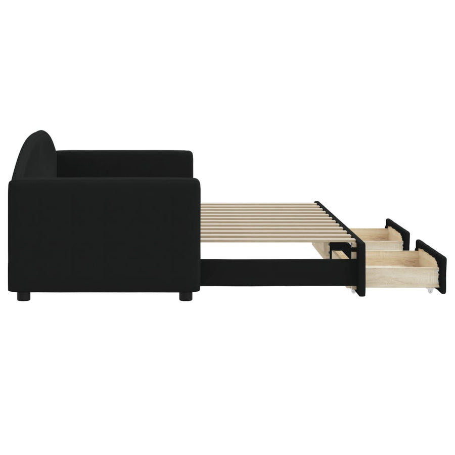 Slaapbank S Stof 80 x 200 cm Zwart met onderschuifbed en lade