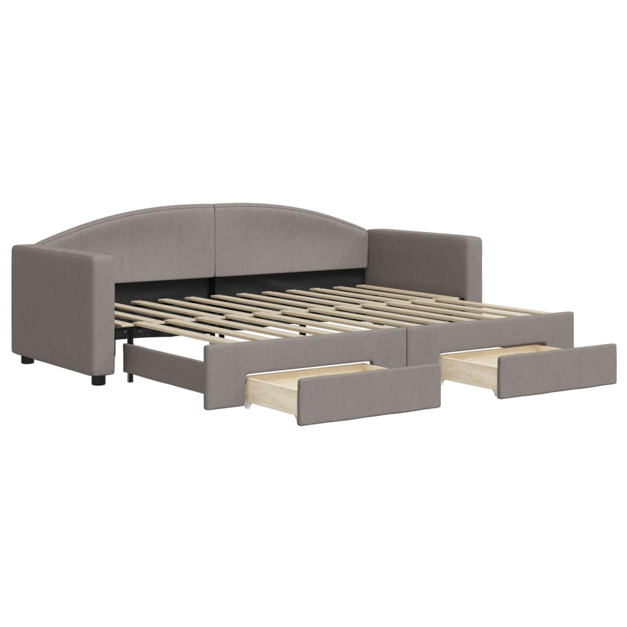 Slaapbank S Stof 80 x 200 cm Taupe met onderschuifbed en lade