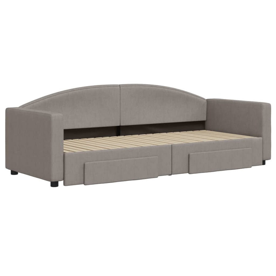Slaapbank S Stof 80 x 200 cm Taupe met onderschuifbed en lade