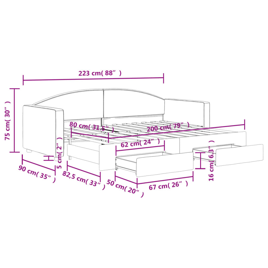 Slaapbank S Stof 80 x 200 cm Taupe met onderschuifbed en lade