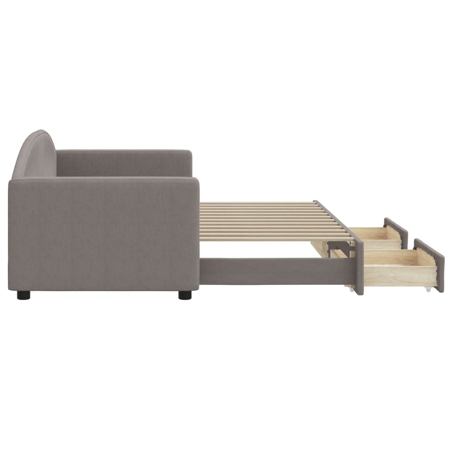 Slaapbank S Stof 80 x 200 cm Taupe met onderschuifbed en lade
