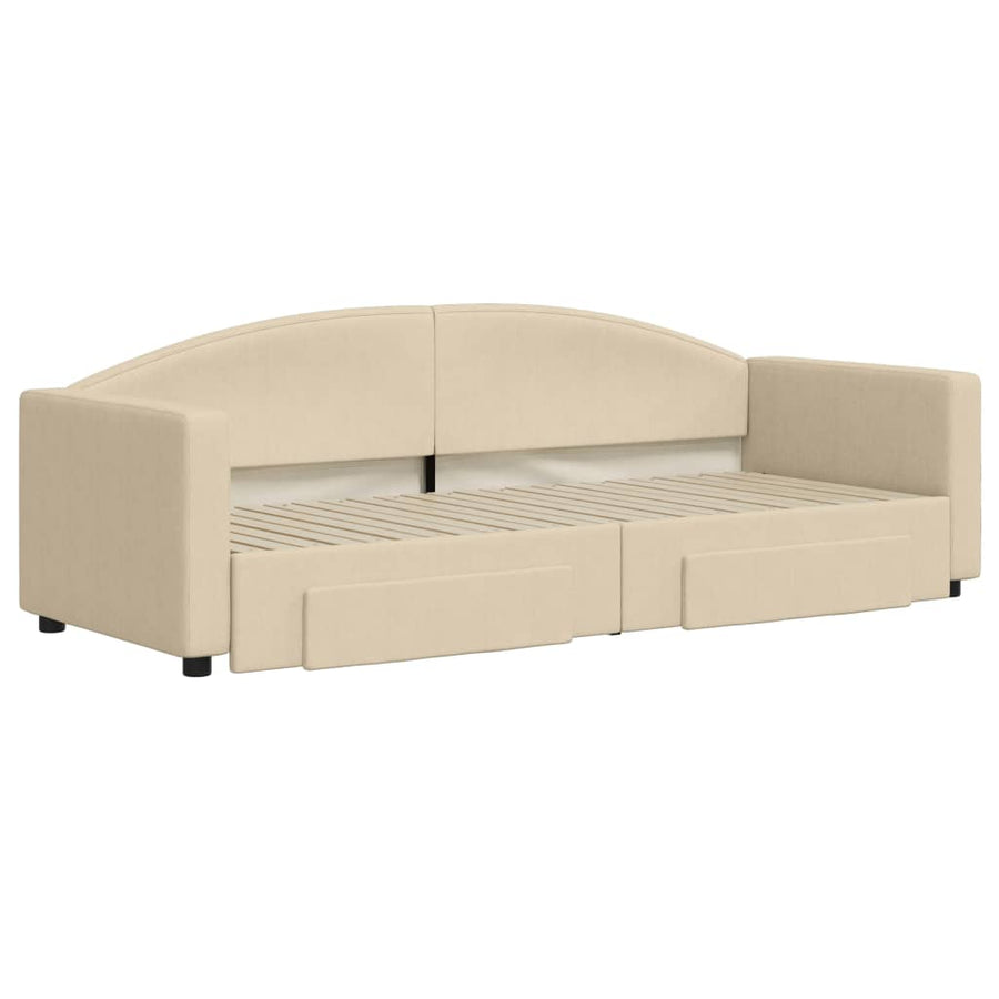 Slaapbank S Stof Kleur 80 x 200 cm Crème met onderschuifbed en lade