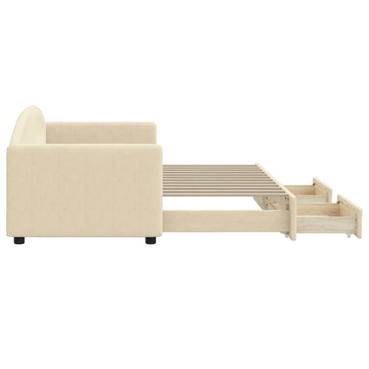 Slaapbank S Stof Kleur 80 x 200 cm Crème met onderschuifbed en lade
