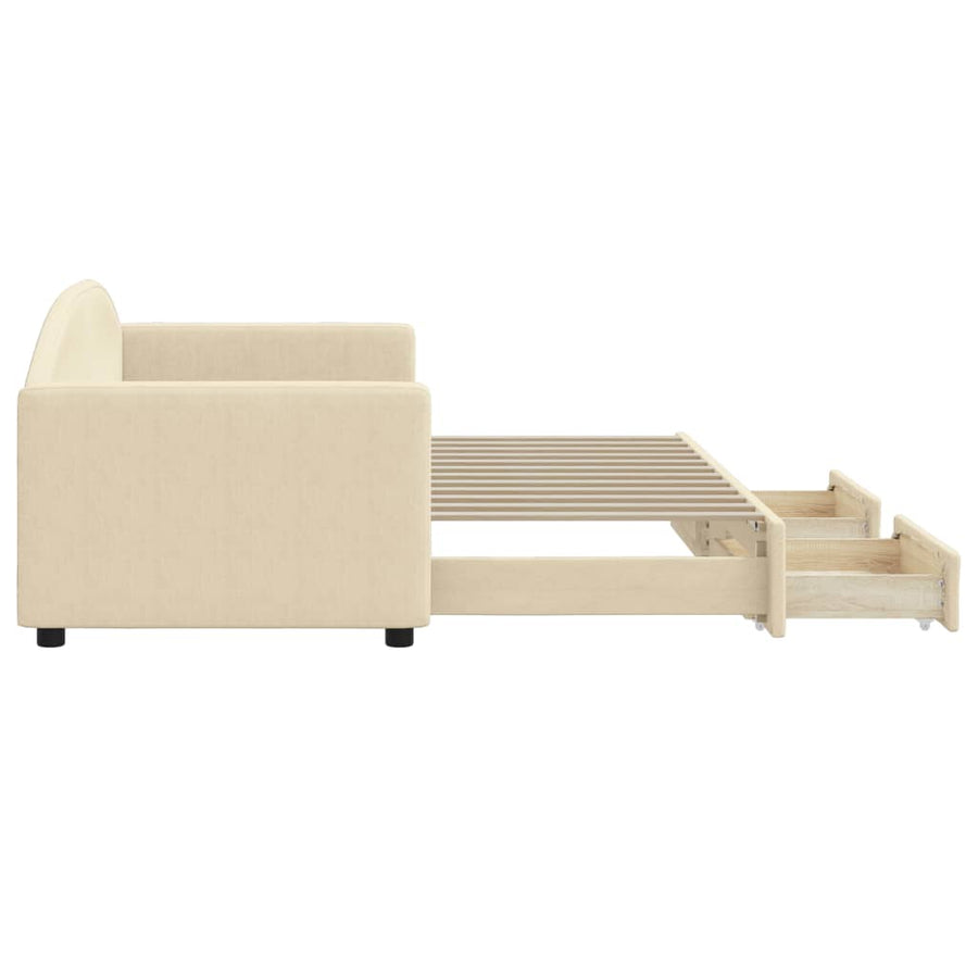 Slaapbank S Stof Kleur 80 x 200 cm Crème met onderschuifbed en lade