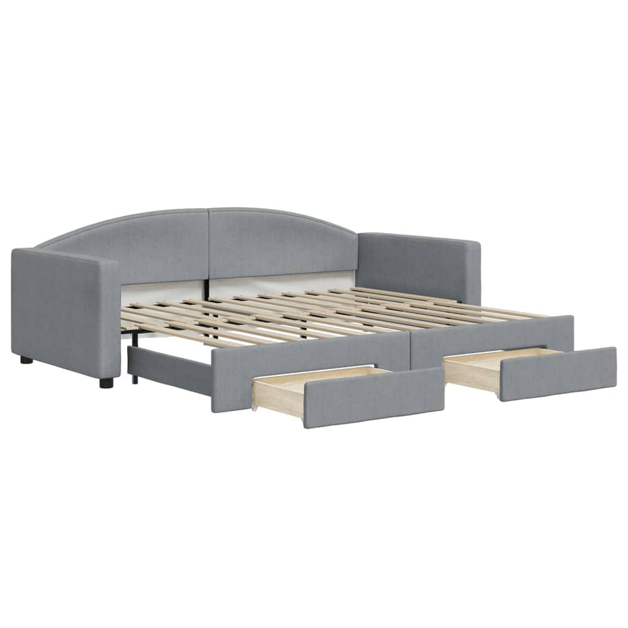 Slaapbank S Stof 90 x 200 cm Lichtgrijs met onderschuifbed en lade