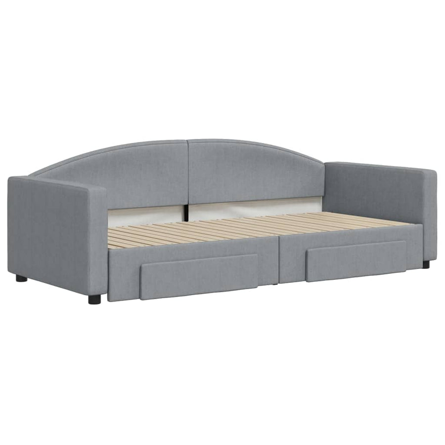 Slaapbank S Stof 90 x 200 cm Lichtgrijs met onderschuifbed en lade