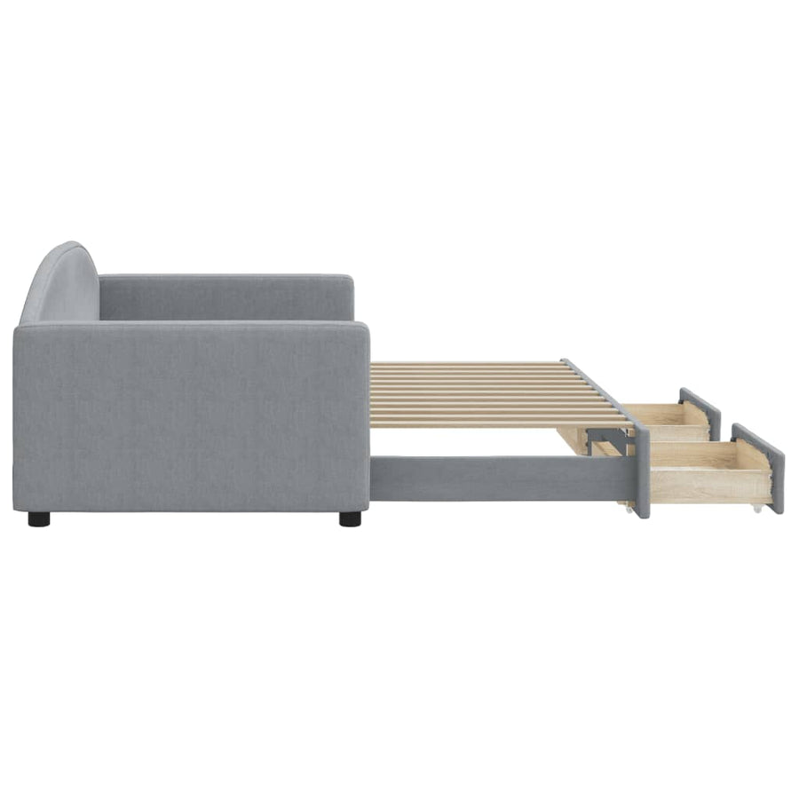 Slaapbank S Stof 90 x 200 cm Lichtgrijs met onderschuifbed en lade