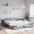 Sofa bed with trundle bed and drawers 90x200 cm fabric light grey