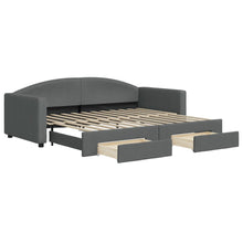 Slaapbank Onderschuifbed En Lades Stof 90 x 200 cm Donkergrijs met onderschuifbed en lade
