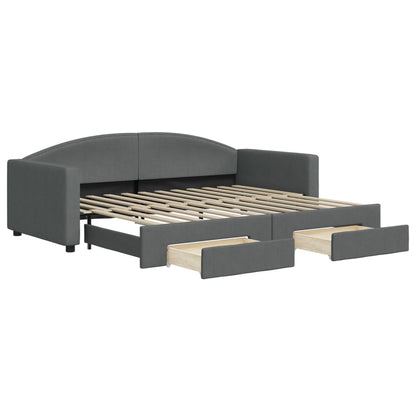 Slaapbank Onderschuifbed En Lades Stof 90 x 200 cm Donkergrijs met onderschuifbed en lade